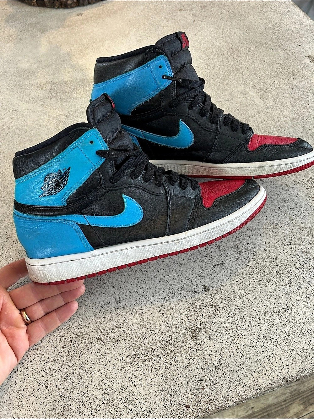 Nike Air Jordan 1 High Sneakers Black & Blue UNC to Chicago. US 12